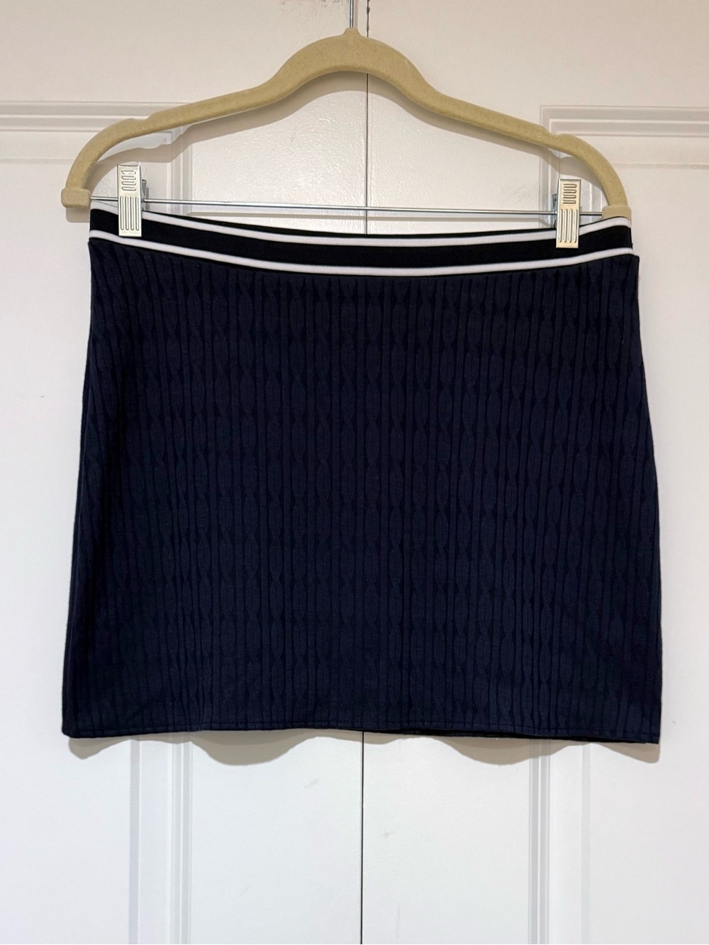 Divided Navy Mini Skirt with Blue-and-White Waistband